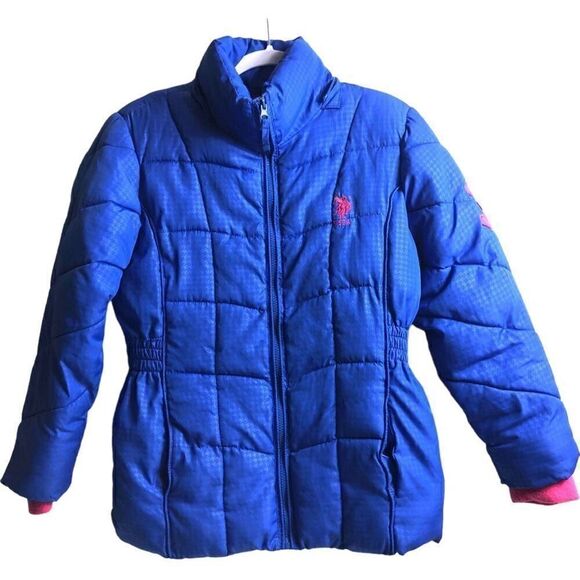 US Polo ASS Girls Blue Pink Puffer Jacket - Picture 1 of 6